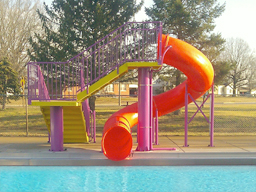 Single Flume Pool Slide Model 1677 with 48 inch wide stairs