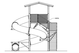 Polyethylene Flume Water Slide Model 1616 Spiral Stairs Plan View