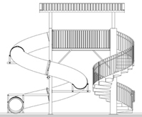 Polyethylene Flume Water Slide Model 1616 Spiral Stairs Plan View