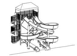 Double Fiberglass Flume Water Slide Model 1865-32 plan view