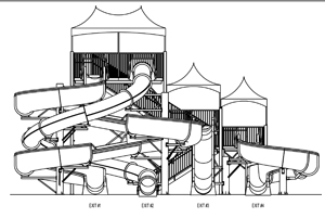 Quadruple Fiberglass Flume Water Slide Model 1927 plan view