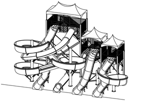 Quadruple Fiberglass Flume Water Slide Model 1927 plan view