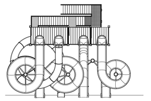 Quadruple Fiberglass Flume Water Slide Model 1927 plan view