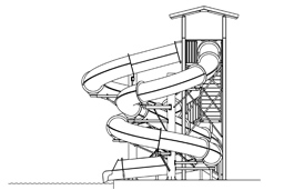 Double Closed Fiberglass Flume Water Slide Model 1649-32 plan view