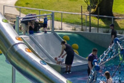 Custom Double Lane Open Flume Embankment Slide with steel skirt Model SS-EMS0508-DTBM